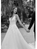 Beaded Plunging Neck Ivory Lace Tulle Exclusive Wedding Dress